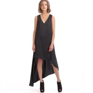 BCBGMaxAzris Like New Avery Asymmetrical Black Satin Sleeveless Dress Size XS